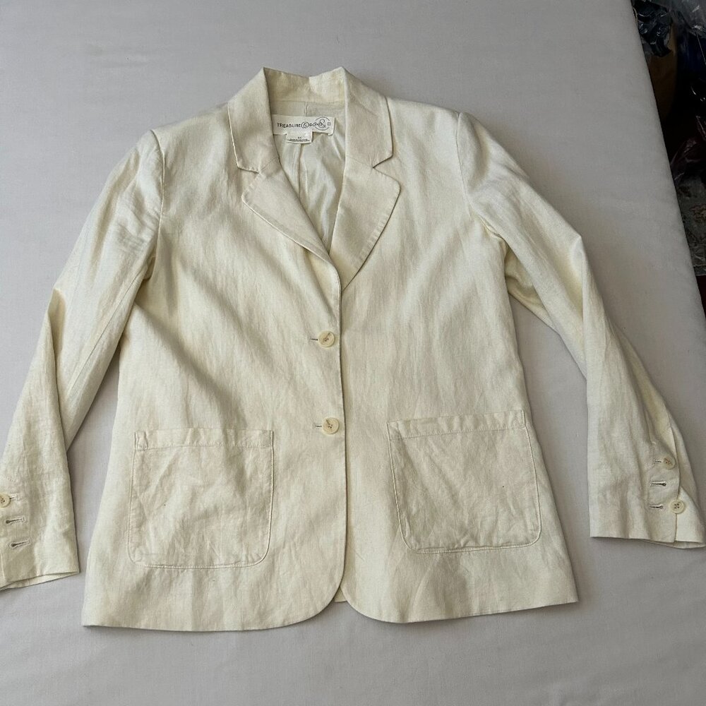 Treasure & Bond Fully Lined Linen Viscose Cotton 2-Button Blazer Patch Pockets